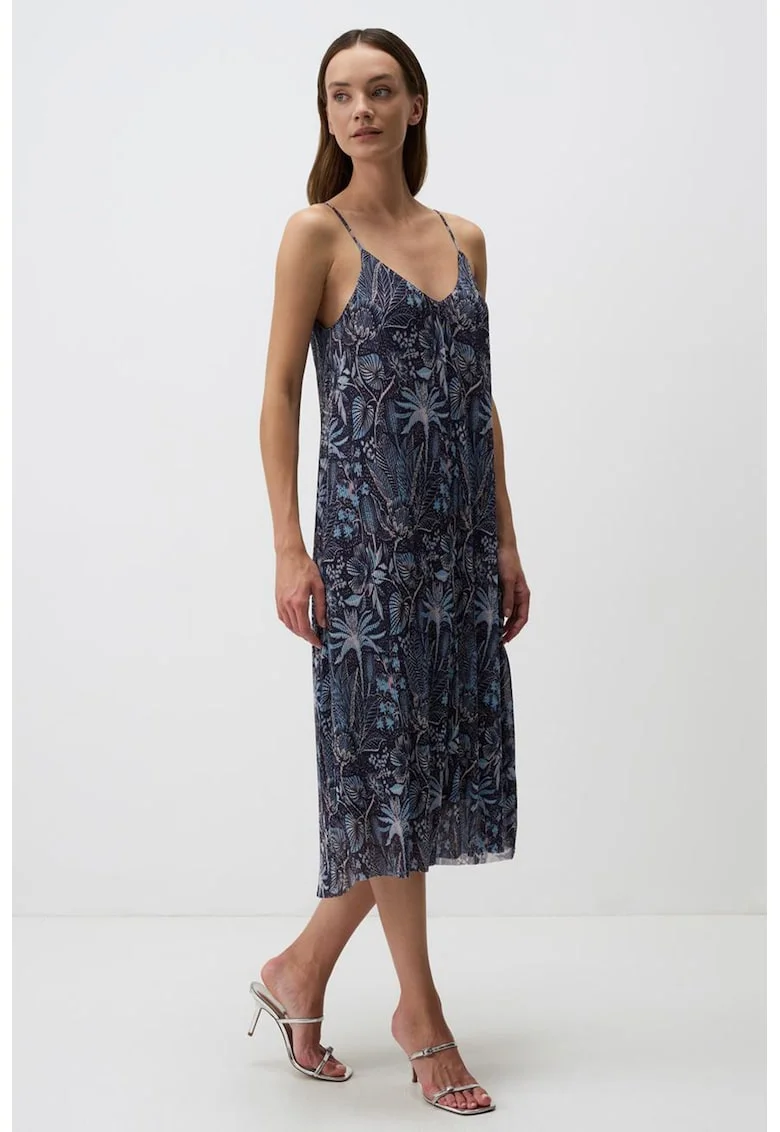 Rochie midi fara maneci, cu model, Albastru inchis/Albastru deschis/Bleumarin