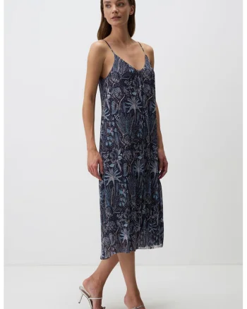 Rochie midi fara maneci, cu model, Albastru inchis/Albastru deschis/Bleumarin