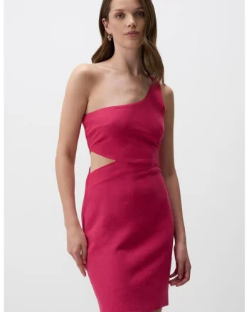 Rochie mini din amestec de in cu decupaj, Fucsia