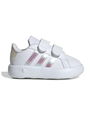 Pantofi sport Grand Court 2.0 de piele ecologica cu velcro, Alb/Roz/Argintiu