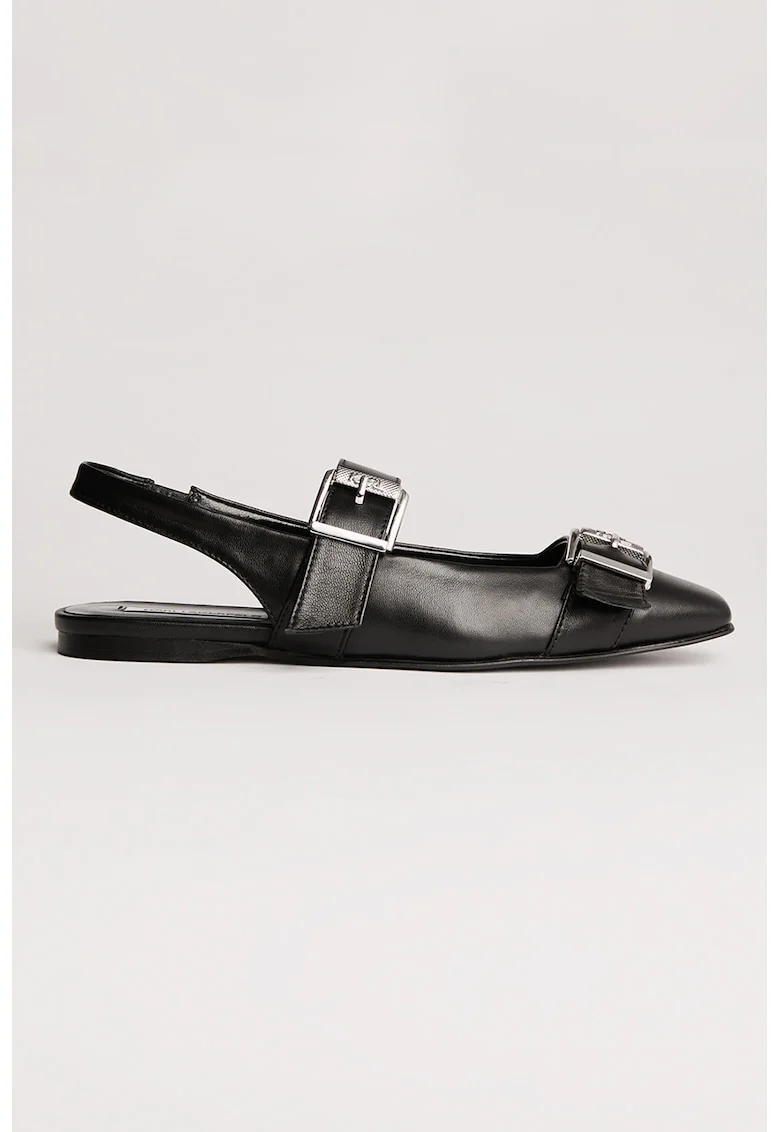 Balerini slingback din piele, Negru/Argintiu