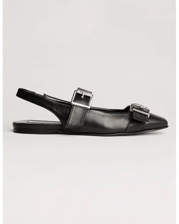 Balerini slingback din piele, Negru/Argintiu