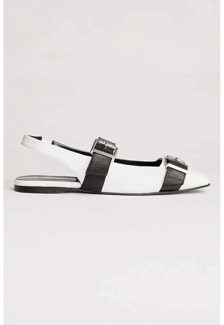 Balerini slingback din piele, Alb/Negru