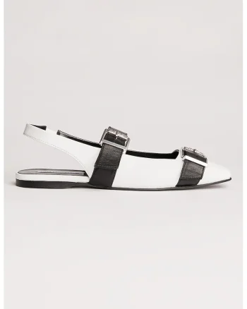 Balerini slingback din piele, Alb/Negru