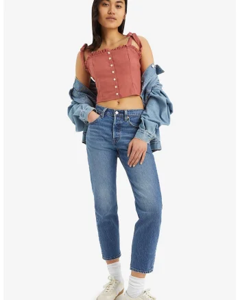Blugi crop cu croiala dreapta, Albastru