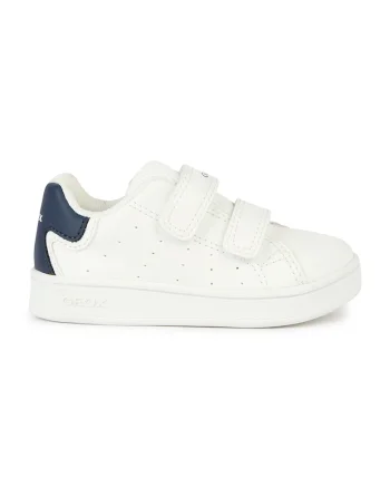 Pantofi sport cu velcro si model perforat, Alb murdar/Bleumarin