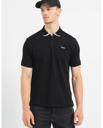 Tricou polo cu fenta cu fermoar Dalomino, Negru