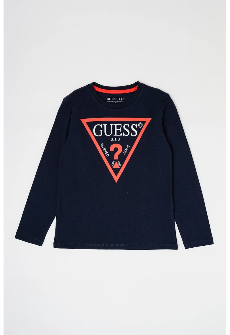 Bluza din bumbac organic cu imprimeu logo, Albastru inchis