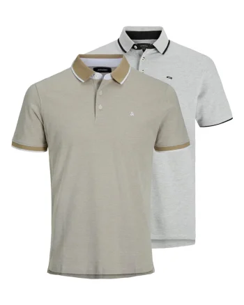 Set de tricouri polo din bumbac - 2 piese, Gri/Bej
