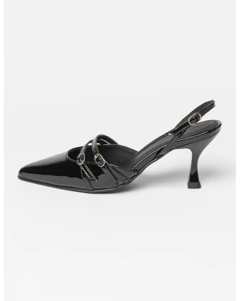 Pantofi slingback din piele lacuita Joelle, Negru