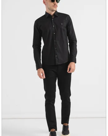 Camasa slim fit cu guler ascutit Ermo, Negru