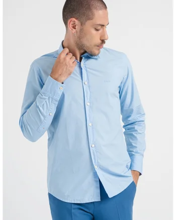 Camasa regular fit de bumbac cu logo brodat, Albastru deschis