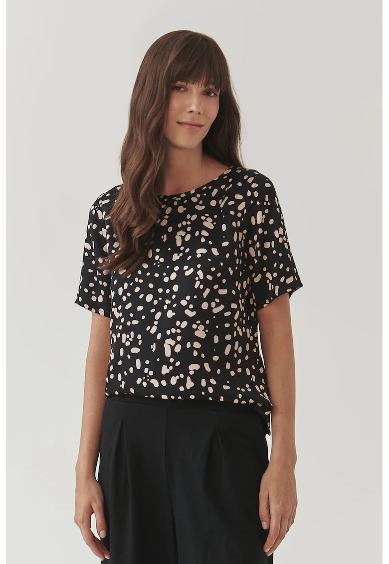 Bluza cu maneci scurte si model Mekja, Negru/Crem