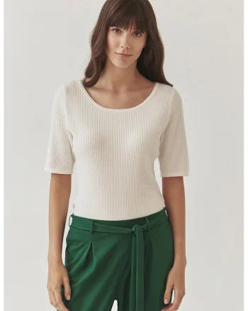 Pulover cu aspect striat Riba, Alb