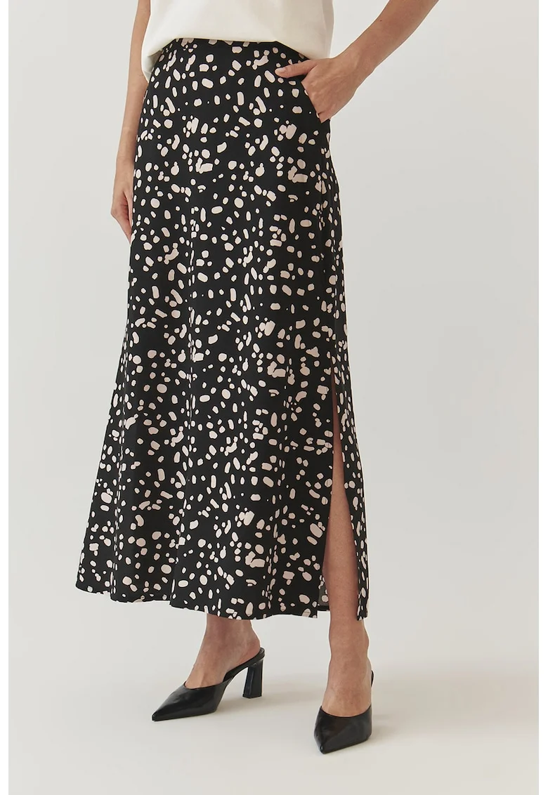 Fusta maxi cu slit lateral Alexa, Negru/Crem