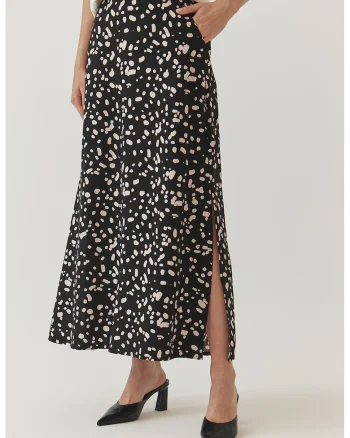 Fusta maxi cu slit lateral Alexa, Negru/Crem