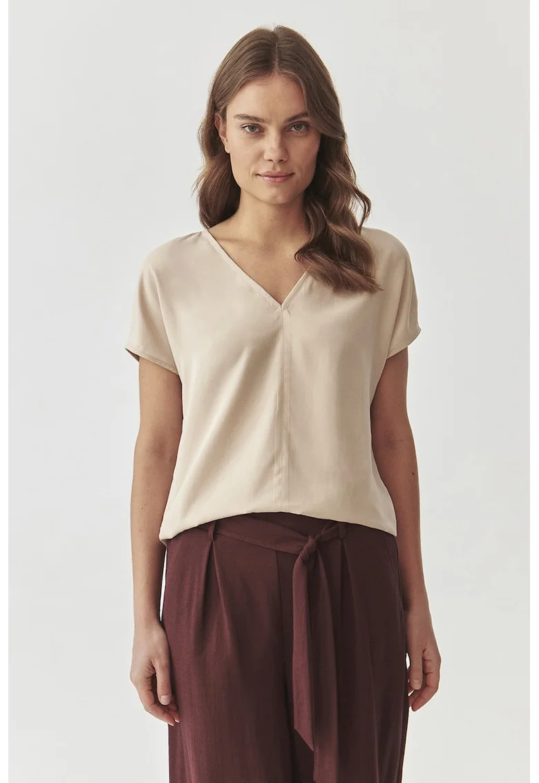 Bluza de lyocell cu maneci scurte Siro, Crem