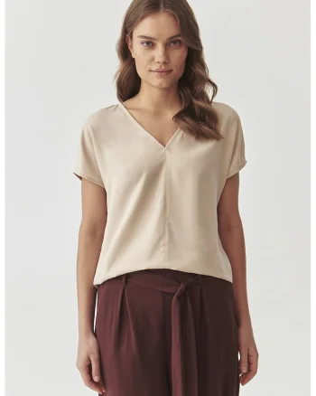 Bluza de lyocell cu maneci scurte Siro, Crem