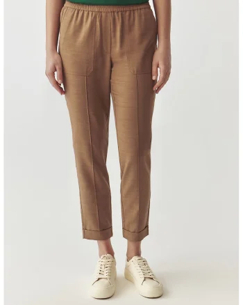 Pantaloni crop din amestec de lyocell Sumiko, Maro camel