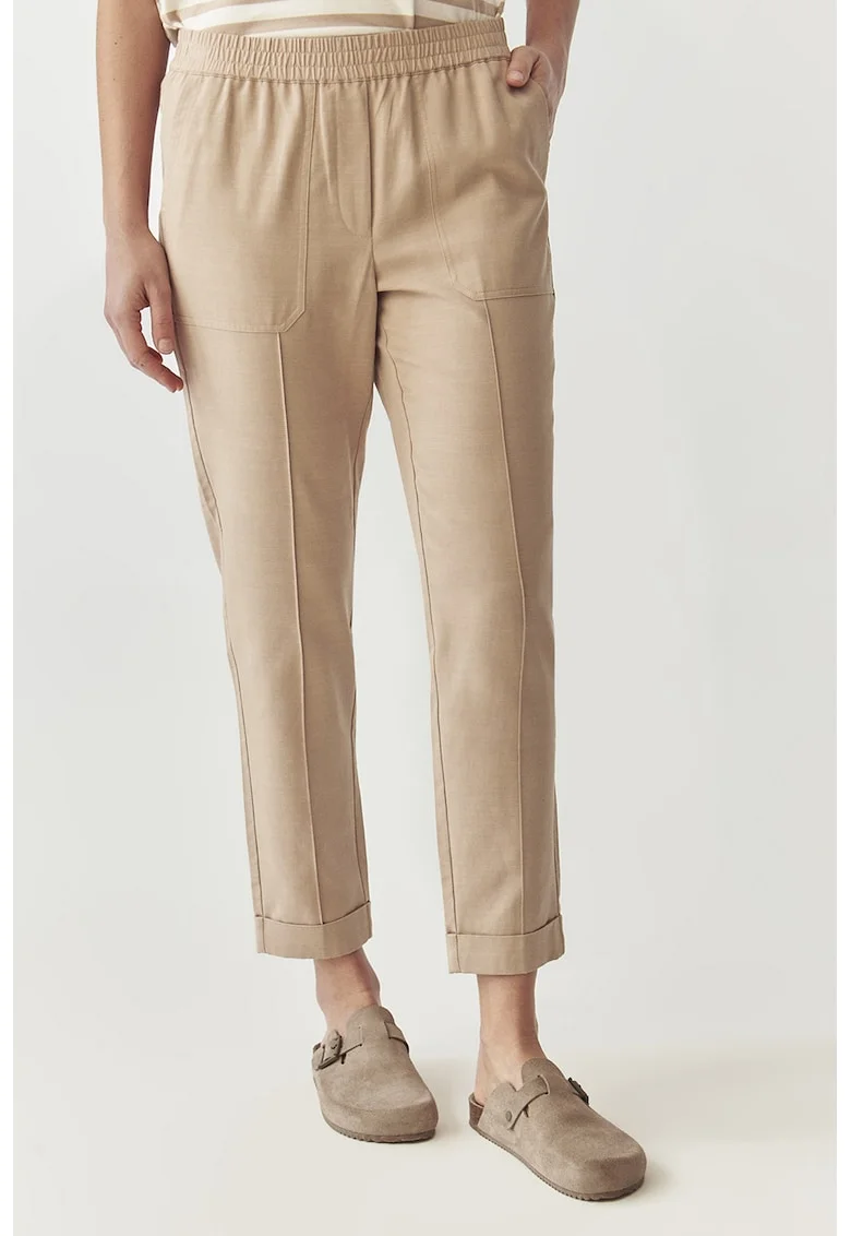 Pantaloni crop din amestec de lyocell Sumiko, Crem