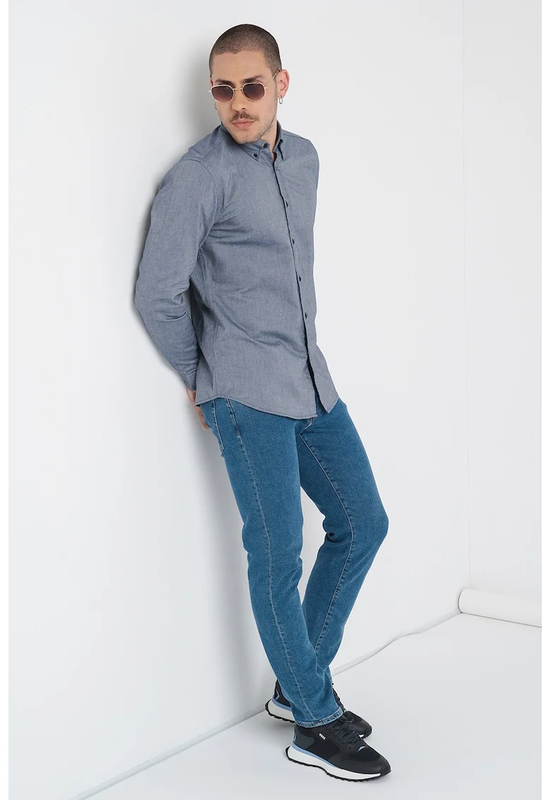 Camasa regular fit de bumbac cu guler Oxford Rickert, Albastru prafuit