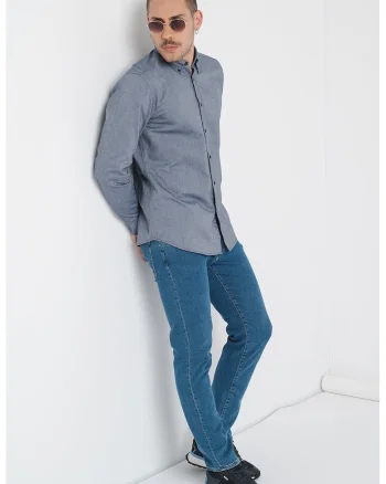 Camasa regular fit de bumbac cu guler Oxford Rickert, Albastru prafuit