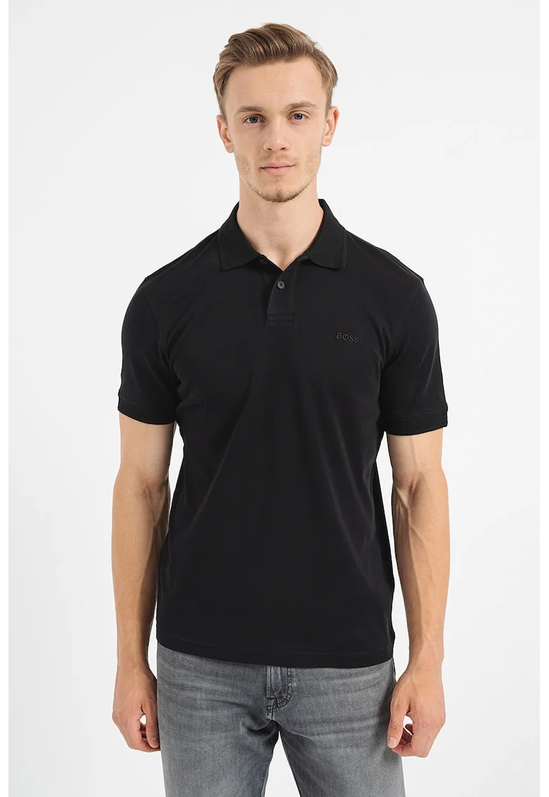 Tricou polo regular-fit cu logo brodat, Negru