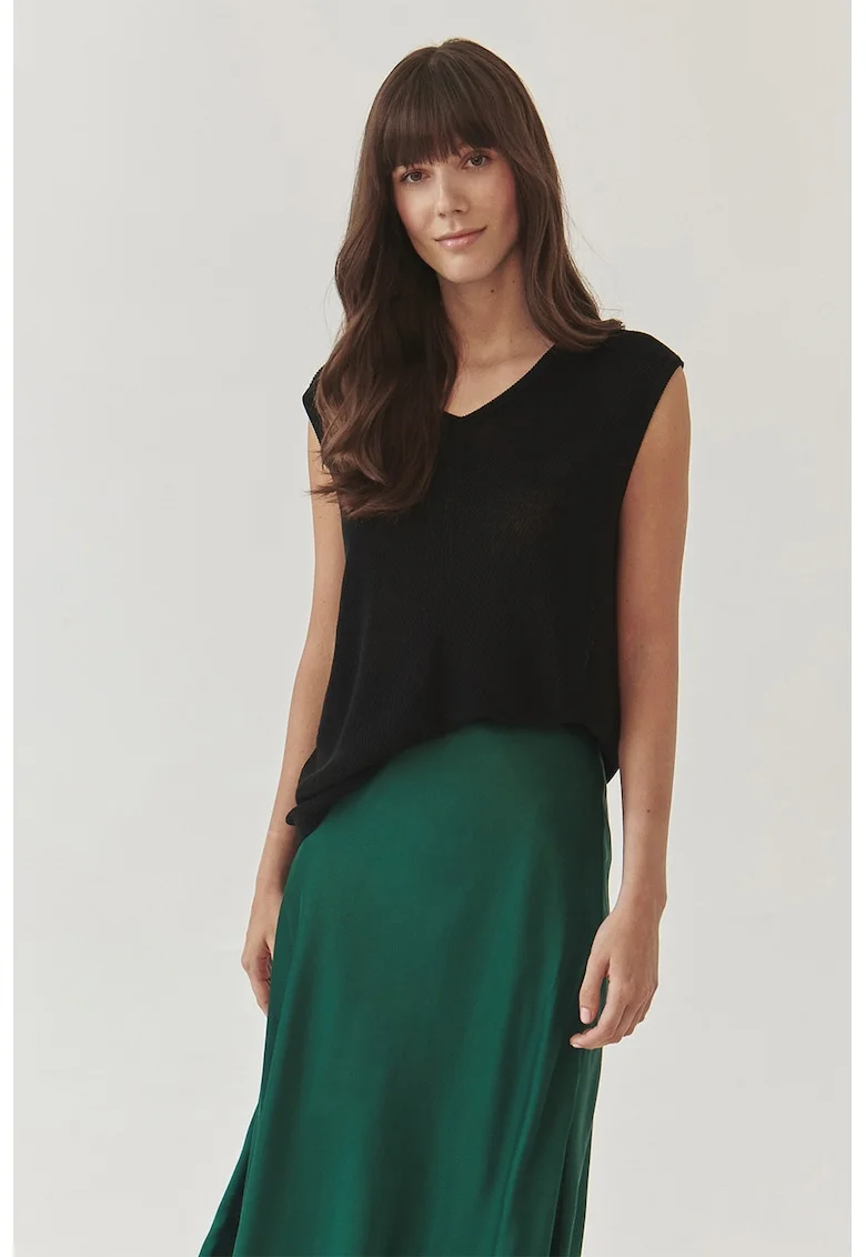Bluza din amestec de in, fara maneci Jodi, Negru