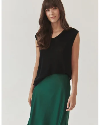 Bluza din amestec de in, fara maneci Jodi, Negru