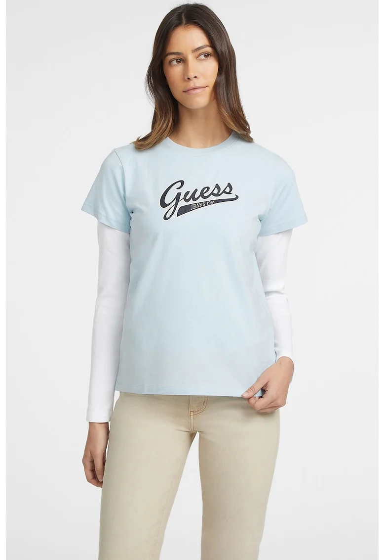 Tricou din amestec de bumbac cu logo, Albastru ultramarin/Albastru glaciar