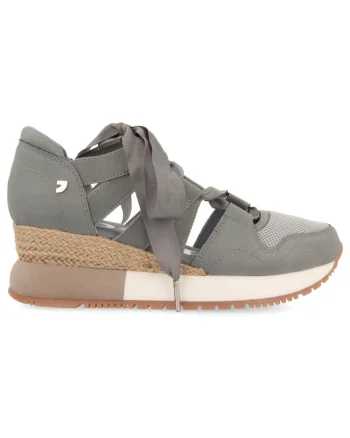 Pantofi sport wedge cu insertie de plasa Lizarda, Gri/Bej