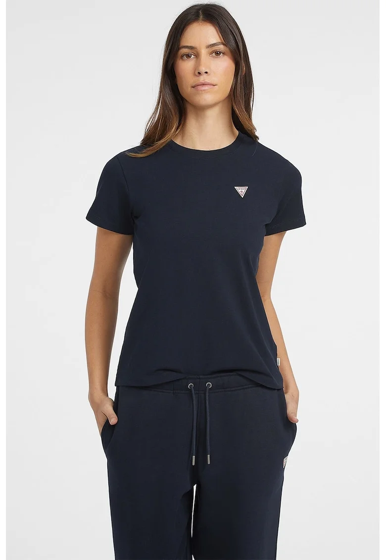 Tricou cu decolteu la baza gatului si logo, Bleumarin
