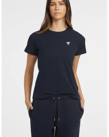 Tricou cu decolteu la baza gatului si logo, Bleumarin