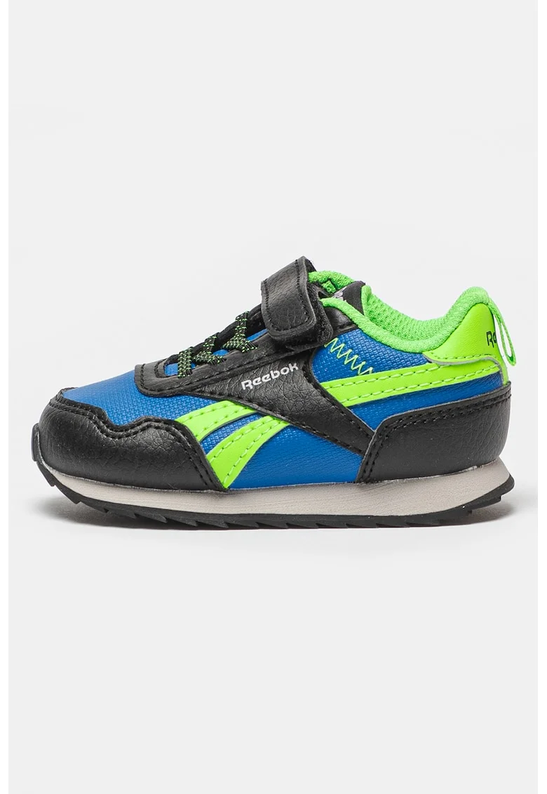 Pantofi sport din piele ecologica cu logo Royal, Negru/Albastru inchis/Verde electric