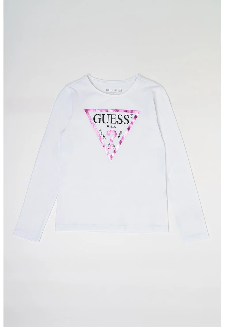 Bluza de bumbac cu imprimeu logo, Alb optic