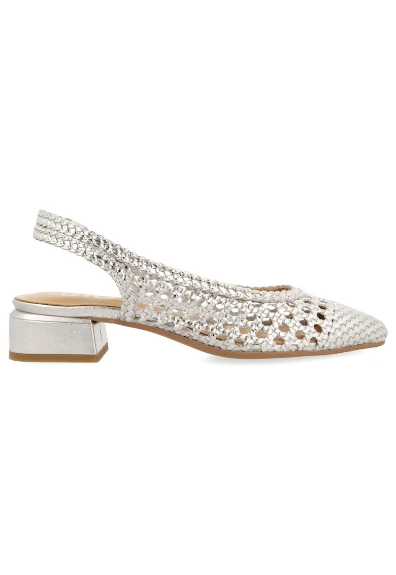 Pantofi slingback de piele cu perforatii, Argintiu