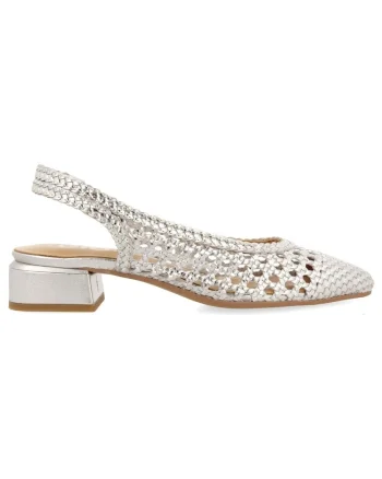 Pantofi slingback de piele cu perforatii, Argintiu