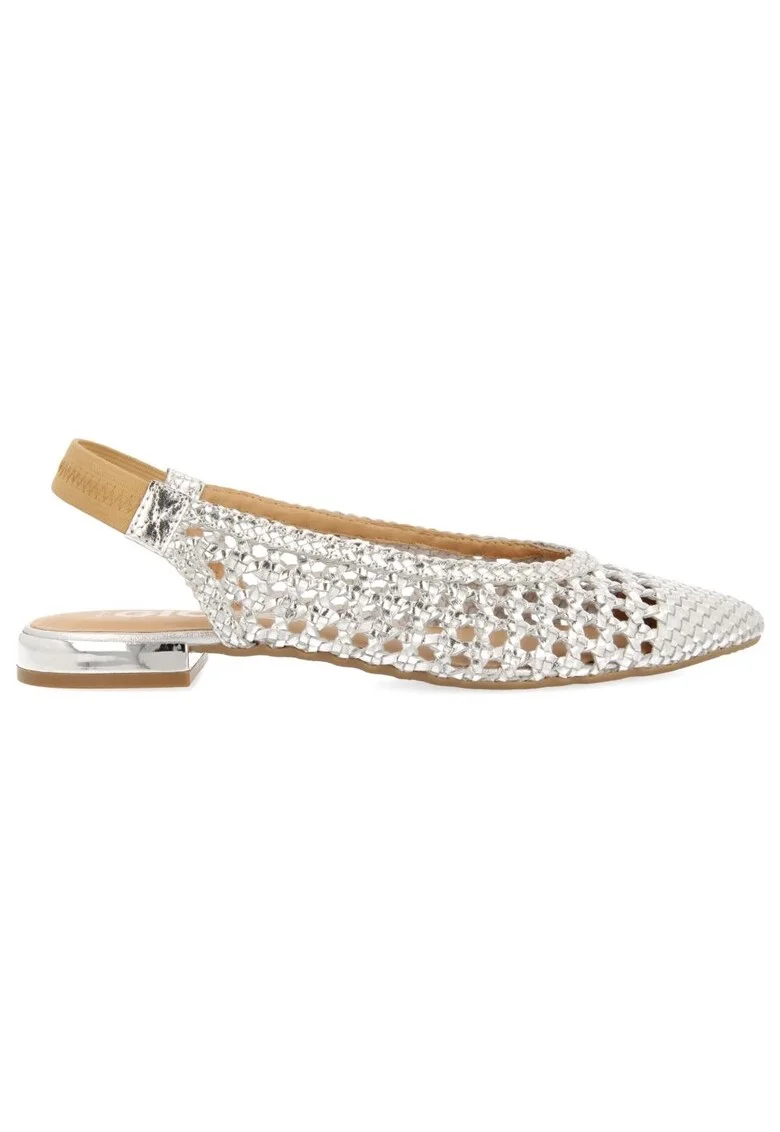 Pantofi slingback de piele cu perforatii, Argintiu