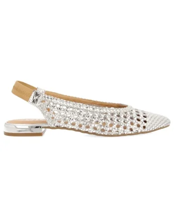 Pantofi slingback de piele cu perforatii, Argintiu