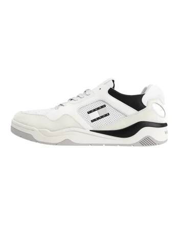Pantofi sport de piele cu insertii de piele intoarsa, Alb fildes/Negru