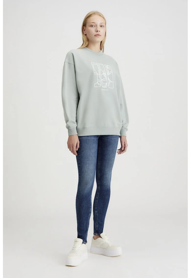 Bluza de trening din bumbac organic cu broderie logo, Gri cenusiu