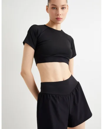 Tricou crop uni, Negru