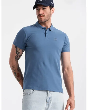 Tricou polo cu model uni, Albastru prafuit