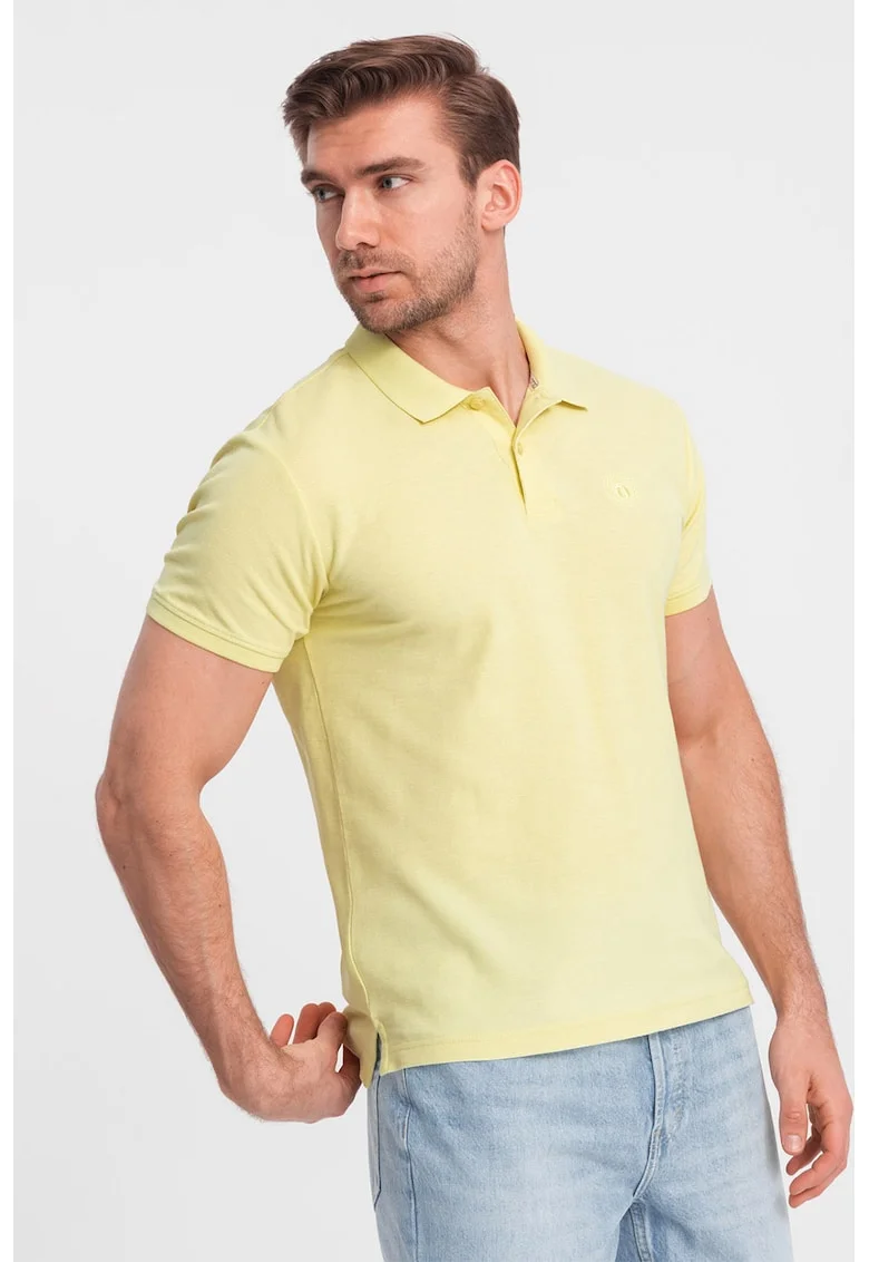 Tricou polo cu model uni, Galben