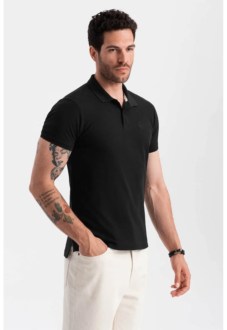 Tricou polo cu model uni, Negru