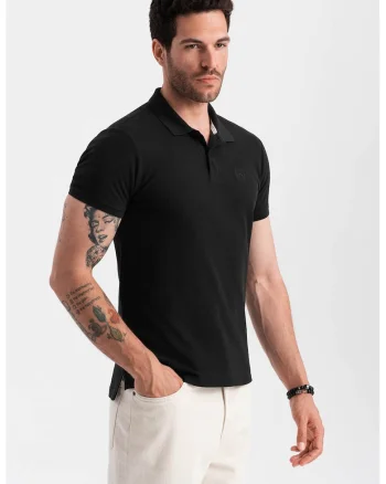 Tricou polo cu model uni, Negru