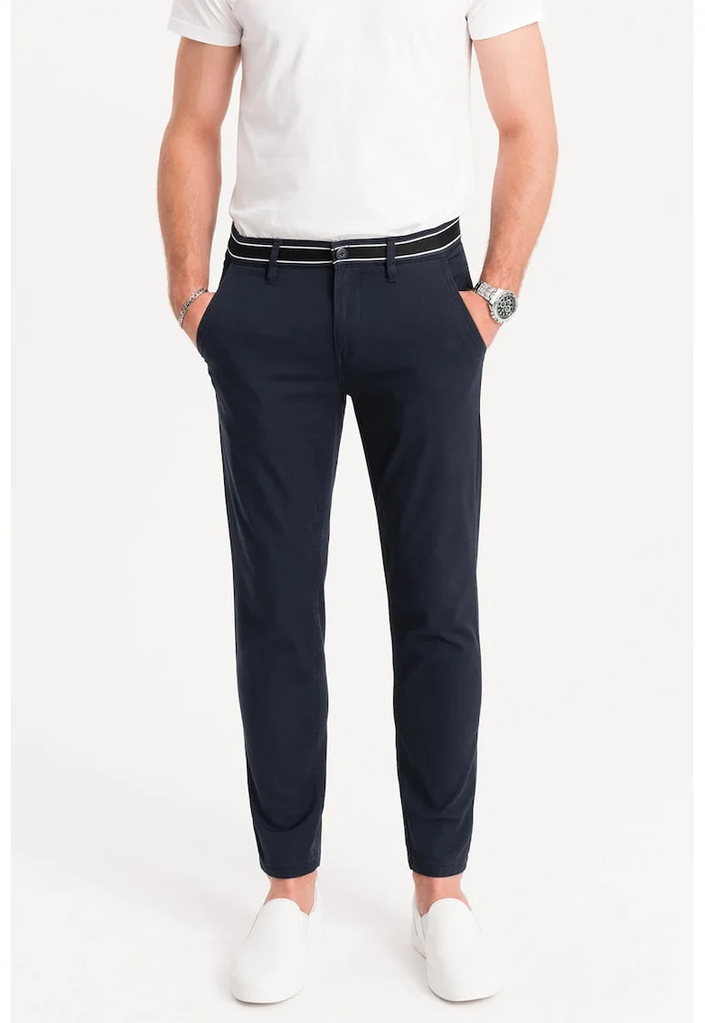 Pantaloni cu croiala conica si buzunare laterale, Bleumarin