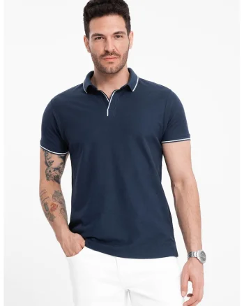 Tricou polo cu vipusca contrastanta, Bleumarin