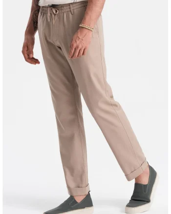 Pantaloni din amestec de in cu buzunare laterale, Bej