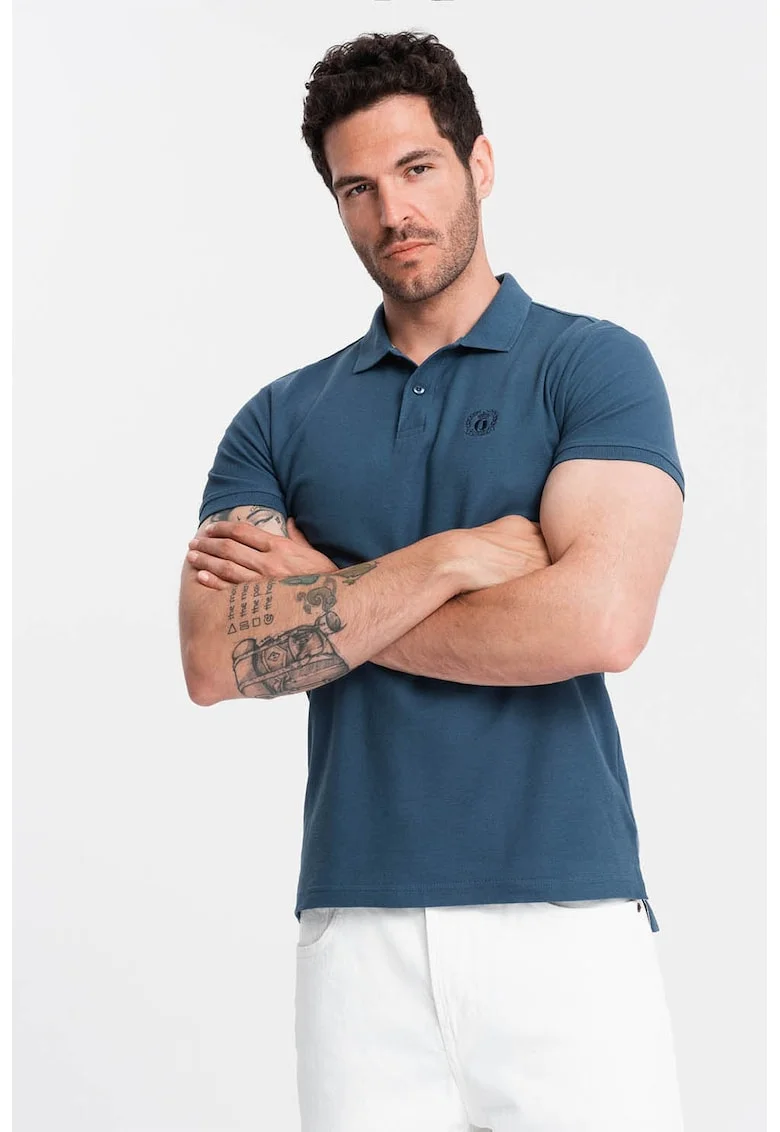 Tricou polo cu model uni, Albastru inchis